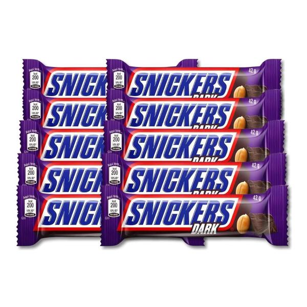 Chocolate Snickers Dark Meio Amargo Kit 10 Unidades De 42G - Mars Imagem de Chocolate Snickers Dark Meio Amargo Kit 10 Unidades De 42G