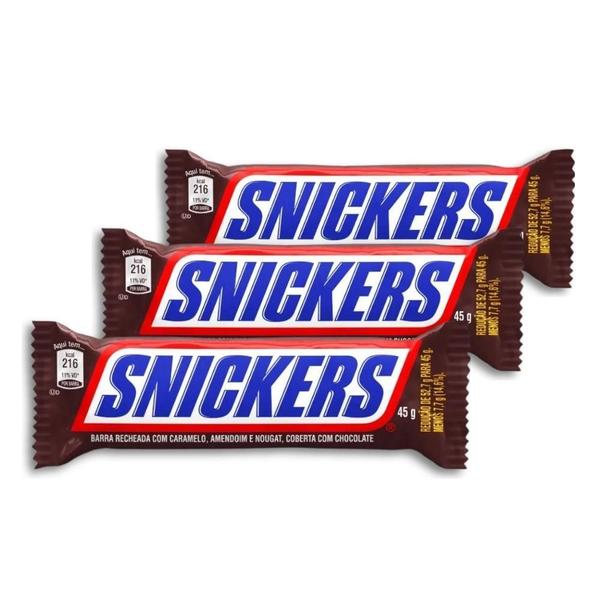 Imagem de Chocolate Snickers Individual Kit 3 Unidades De 45G