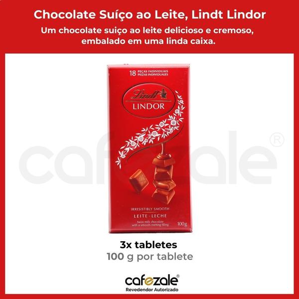 Imagem de Chocolate Suíço ao Leite, Lindt Lindor, 3 Tabletes de 100g