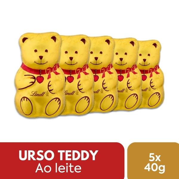 Chocolate Suíço Urso Teddy De Natal Kit 5 Unidades Lindt 40G Imagem de Chocolate Suíço Urso Teddy De Natal Kit 5 Unidades Lindt 40G