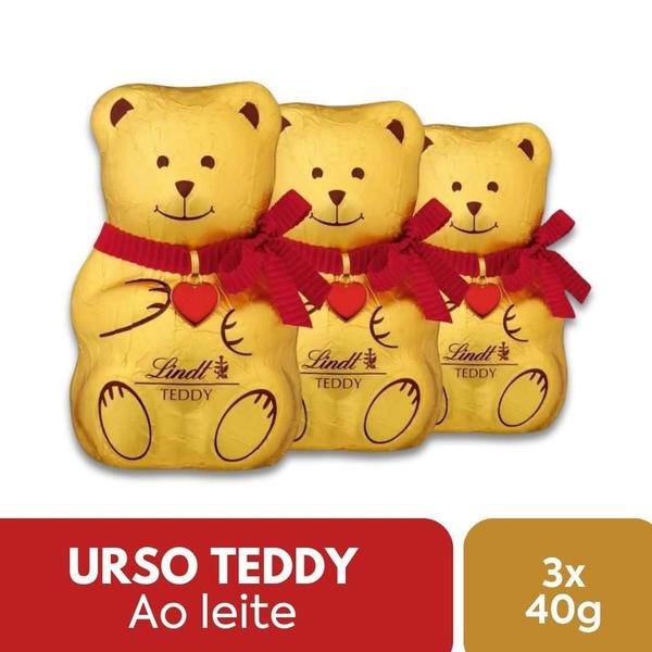 Imagem de Chocolate Suíco Urso Teddy De Natal Lindt Kit 3 Unidades 40G