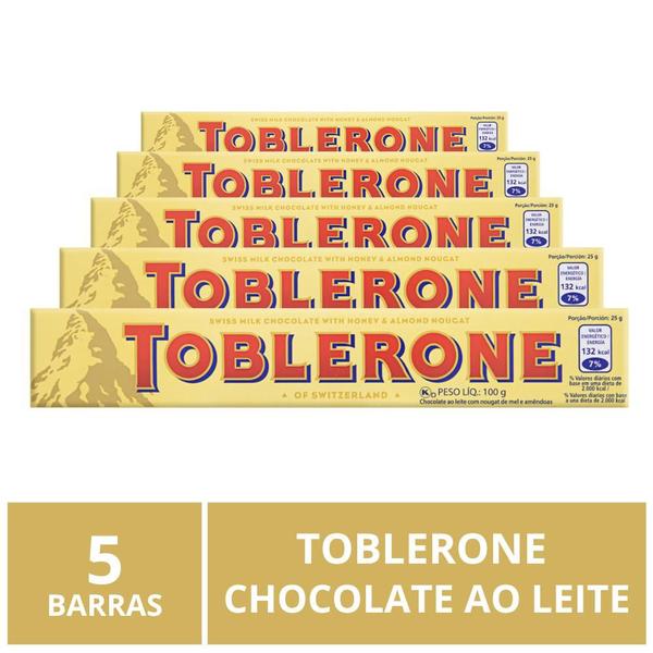 Imagem de Chocolate Toblerone, Ao Leite,  5 barras de 100g