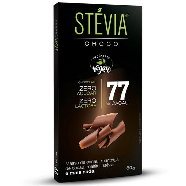 Chocolate Vegano 77% Cacau Stévia 80g - Stevia Imagem de Chocolate Vegano 77% Cacau Stévia 80g