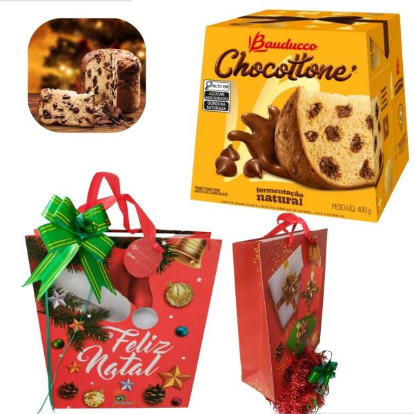 Imagem de Chocottone Bauducco 400g Kit Sacola de Presente Natal