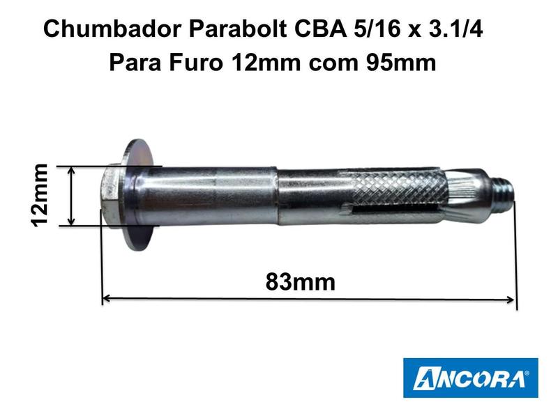 Imagem de Chumbador Parabolt 5/16 X 9cm Para Furo 12mm Com 100 Peças