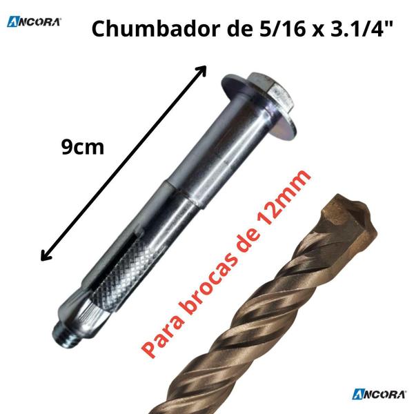 Imagem de Chumbador Parabolt 5/16X9Cm 10 Pçs E Broca Sds Plus 12Mm