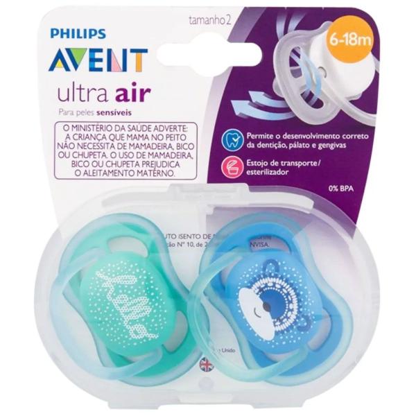 Imagem de Chupeta Avent Ultra Air Para Bebês 6/18M Ursinho Azul