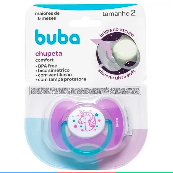 Imagem de Chupeta Bebê Infantil Brilha No Escuro +6M Bico Silicone Livre BPA Comfort Rosa Buba