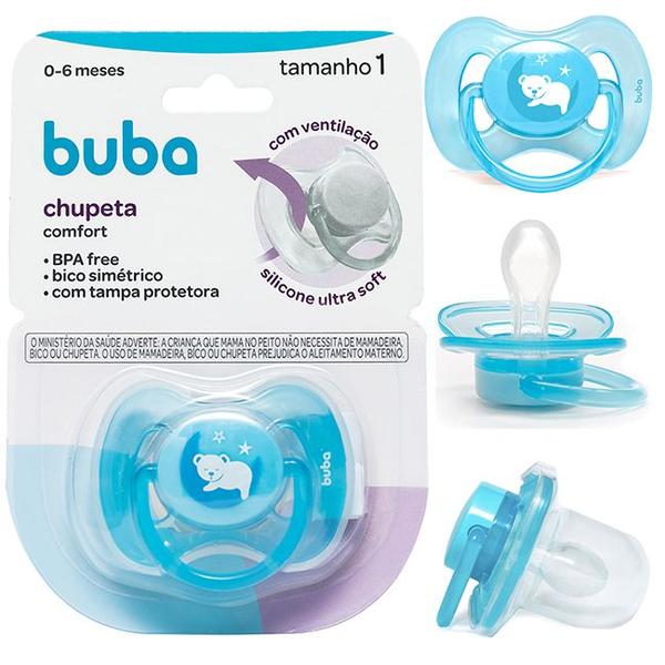 Imagem de Chupeta Comfort Ultra Soft Tam 1 ou Tam 2 Para Bebês com Tampa Protetora Bico Simétrico - Buba