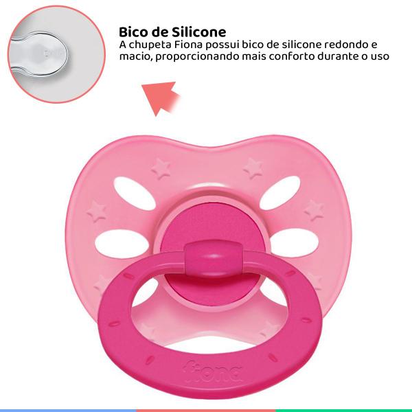 Imagem de Chupeta De Bebê Infantil Com Bico de Silicone Redondo A Partir dos 6 Meses Tam 2 Rosa Fiona