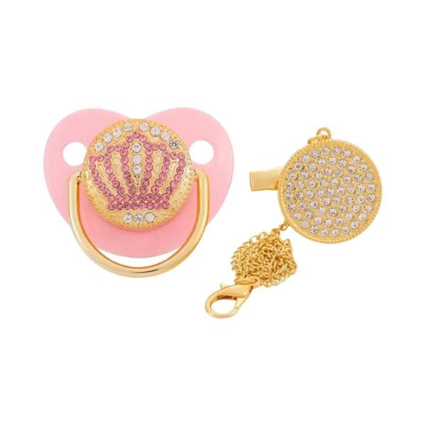 Imagem de Chupeta de Silicone com Coroa de Strass para Bebês - com Clip para Meninas e Meninos