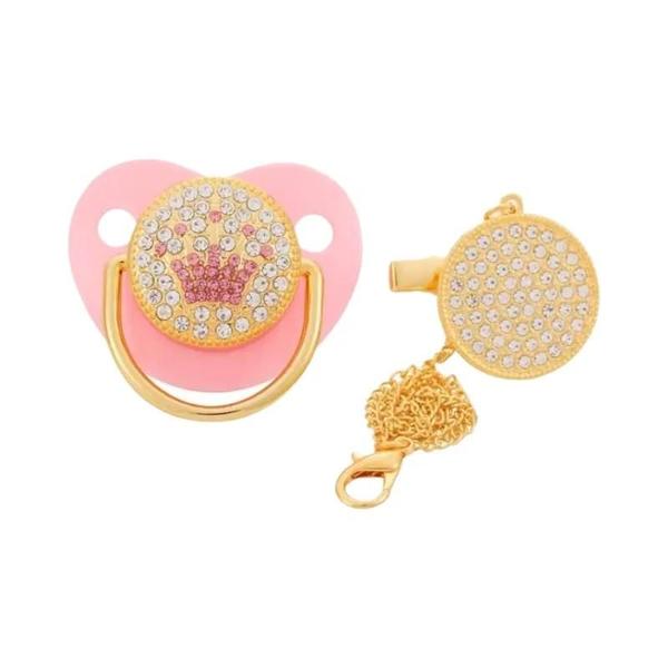 Imagem de Chupeta de Silicone com Coroa de Strass para Bebês - com Clip para Meninas e Meninos