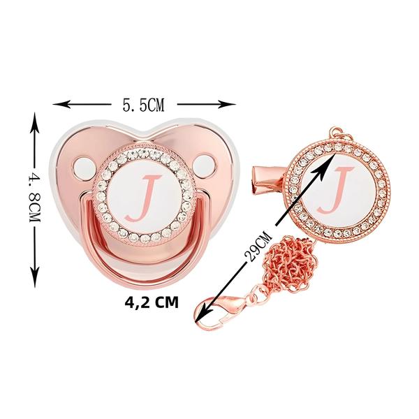 Imagem de Chupeta De Silicone Para Recém-nascidos, Ouro Rosa, 26 Letras, Padrão Sem BPA, Com Tampa Contra