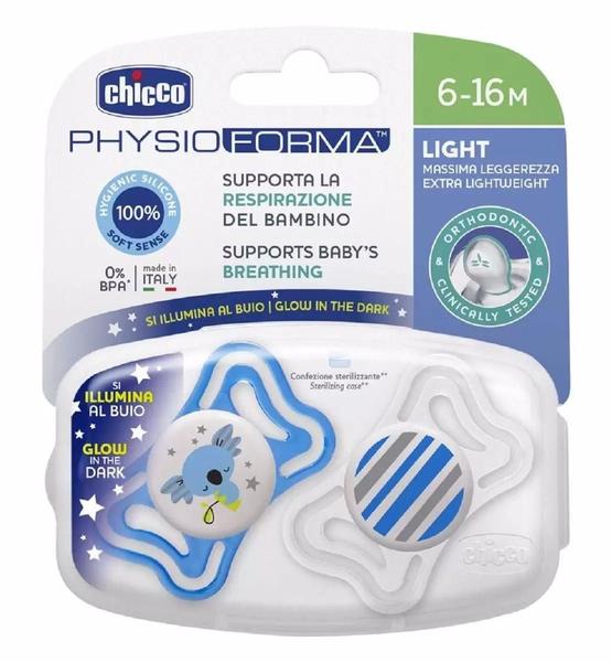 Imagem de Chupeta de Silicone Physio Light Lumi 6 a 16 meses Chicco Branco e Azul