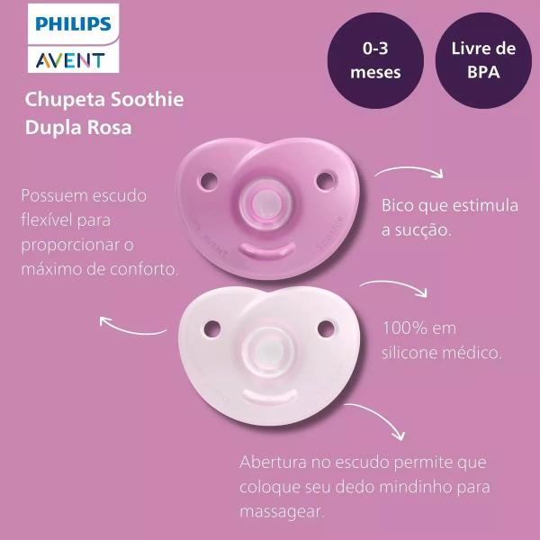 Imagem de Chupeta De Silicone Soothie Tamanho 1 Rosa 0 A 3 Meses 2 Unidades Philips