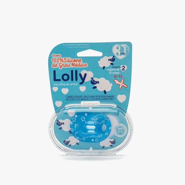 Imagem de Chupeta Em Silicone Aveludado Azul Orto decorada 6m+ Estojo - Lolly