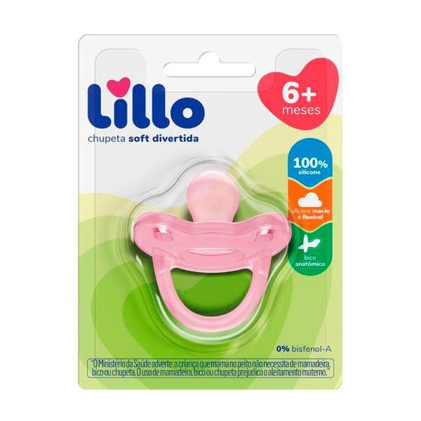 Imagem de Chupeta Lillo Soft Divertida 100% Silicone Tamanho 2 Bico Anatômico 6+ Meses Rosa 1 Unidade