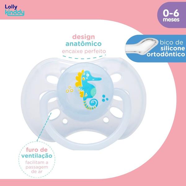 Imagem de Chupeta Lolly Baby Oceano Silicone Ortodôntico N1 Azul