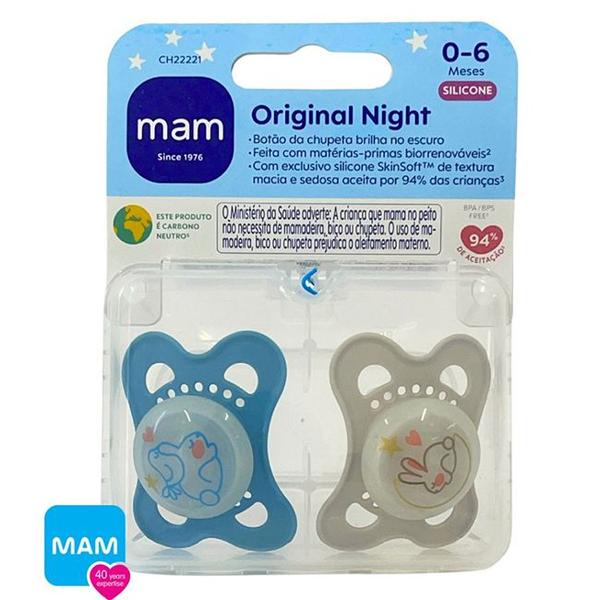 Imagem de Chupeta MAM Original Night 0-6 Meses Brilha No Escuro Embalagem Dupla Menino Menina - Mam