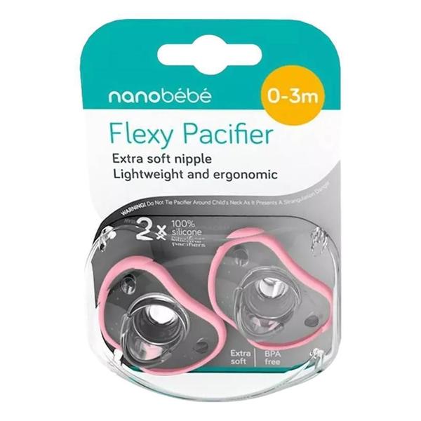 Imagem de Chupeta Nanobebe Flexy Rosa 0-3 Meses - Pack 2