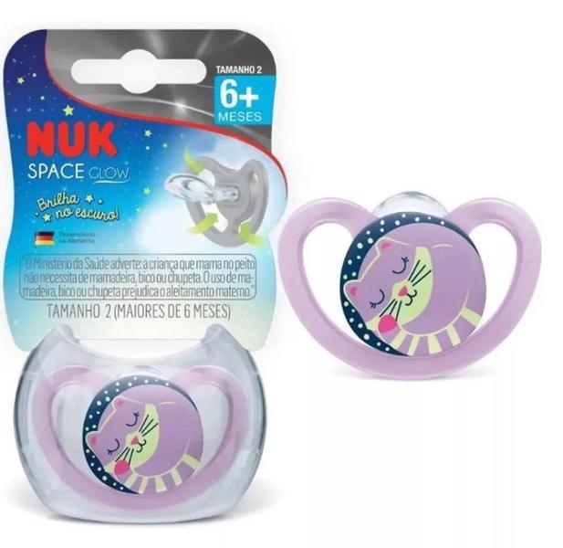 Chupeta Nuk Space Glow Silicone Tam 2 6+ Meses Imagem de Chupeta Nuk Space Glow Silicone Tam 2 6+ Meses