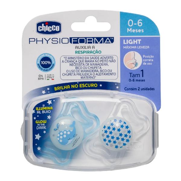 Imagem de Chupeta physio forma light lumi azul 2 unidades (0-6m) - chicco