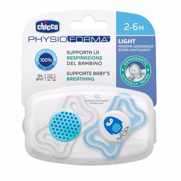 Imagem de Chupeta Physio Light 2 a 6 meses Chicco 2 Unidades Branco e Azul