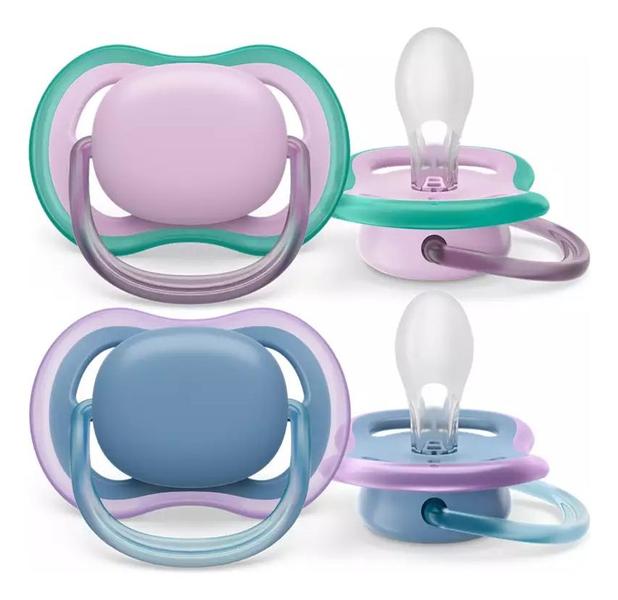 Imagem de Chupeta Silicone Avent Ultra Air Lisa Menina Rosa Azul 6-18m