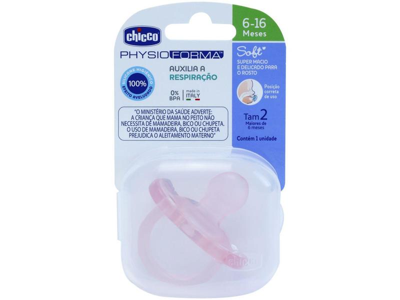 Imagem de Chupeta Silicone Ortodôntico Chicco Soft - PhysioForma Rosa Claro 6 a 16 meses