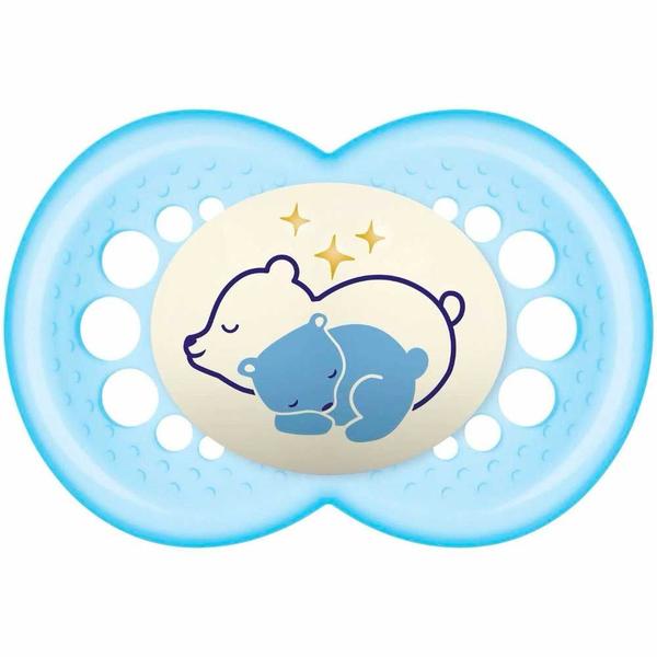 Imagem de Chupeta - SkinSoft - Night - Brilha no Escuro - 6m - Urso - Azul - MAM