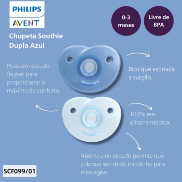 Imagem de Chupeta Soothie 0-3 meses Azul - Embalagem Dupla - Philips Avent