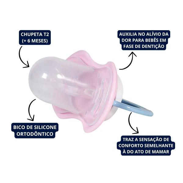 Imagem de Chupeta T2 Minnie Rosa Menina Com Capuz e Bico de Silicone Ortodontico +6 Meses Disney