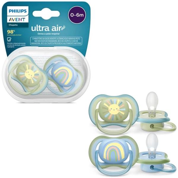 Imagem de Chupeta Ultra Air 0-6m Arco-Iris Azul C/2 Philips Avent