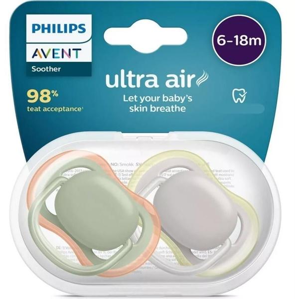 Imagem de Chupeta Ultra Air 6-18M Lisa Verde Cinza C/2 Philips Avent