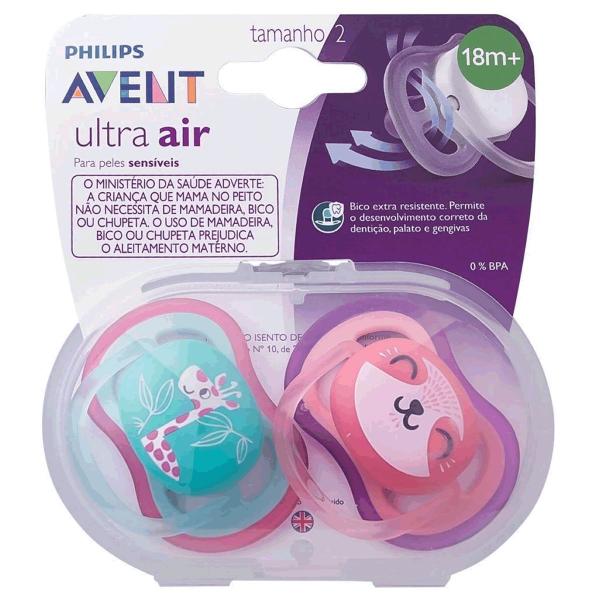 Imagem de Chupeta Ultra Air Dupla Decorada Animais 18M+ Menina Avent