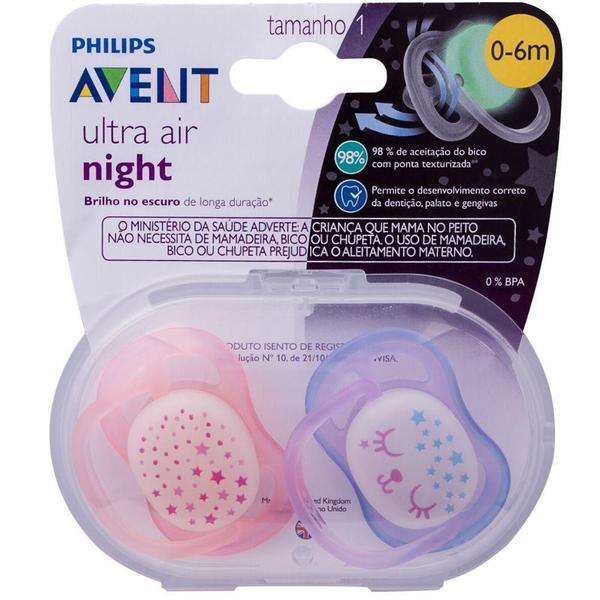 Imagem de Chupeta Ultra Air Dupla Night Time 0-6 Meses Menina - Avent