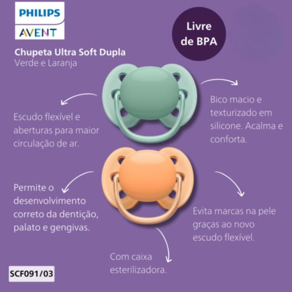 Chupeta Ultra Soft 0-6 meses Neutra - Embalagem Dupla - Philips Avent Imagem de Chupeta Ultra Soft 0-6 meses Neutra - Embalagem Dupla - Philips Avent