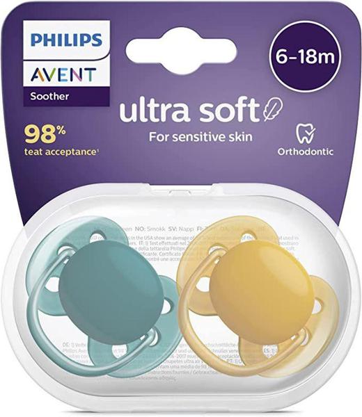 Imagem de Chupeta Ultra Soft lisa 6-18M Dupla Avent Azul/Azul