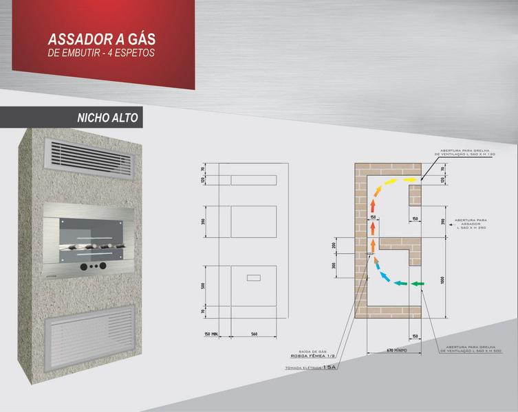 Imagem de Churrasqueira a Gás 4 Espetos de Embutir Titan GLP 220V + Espeto e Pedra Refratária