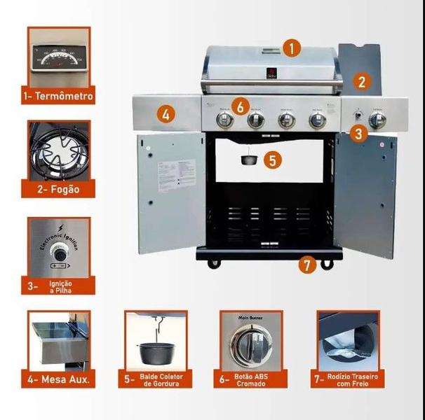 Imagem de Churrasqueira a Gás Carrinho Americano Chaleur Devon com 4 Queimadores