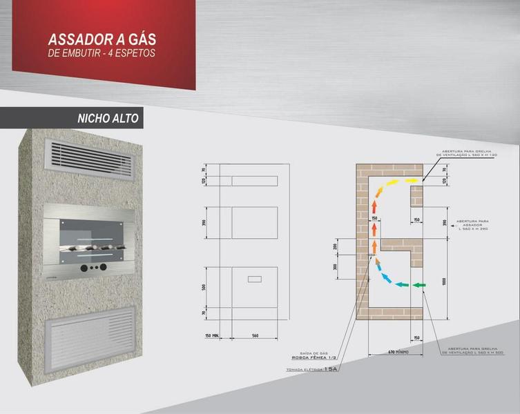 Imagem de Churrasqueira A Gás De Embutir 4 Espetos Titan Glp 220V