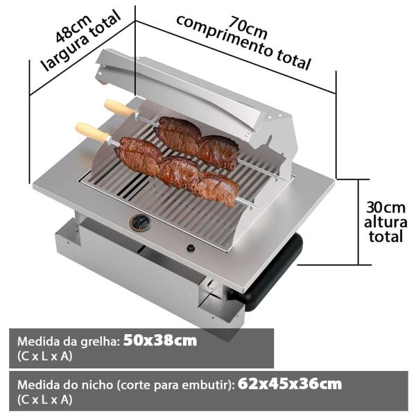 Imagem de Churrasqueira à Gás GLP de Embutir Cooktop 2 Espetos Saro