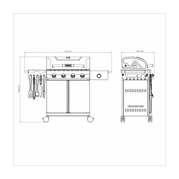 Imagem de Churrasqueira a Gás TGP 6000 Tramontina Preta com 5 Utensílios e Queimador Adicional para Acompanhamentos