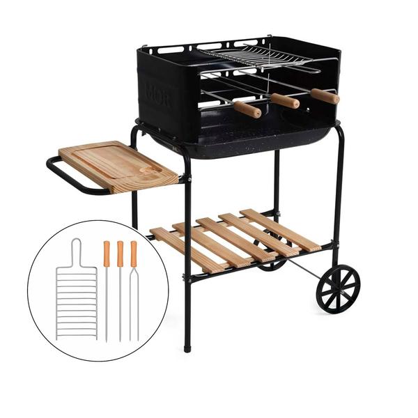 Churrasqueira a Mor Carvão Móvel Califórnia Preta Grelha e Espetos