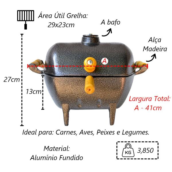 Imagem de Churrasqueira Alumínio Fundido Craqueada Preta Bafo 29x23cm