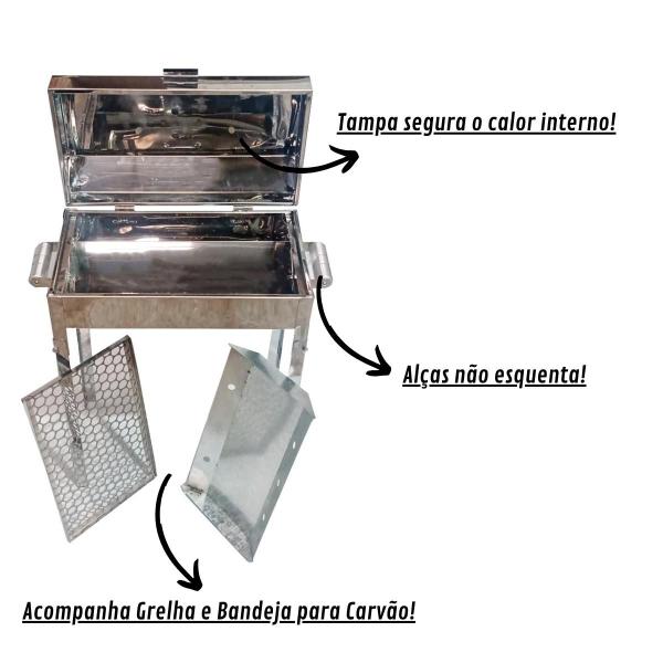 Imagem de Churrasqueira Bafo Inox Com Pés Portátil Churrasco Camping