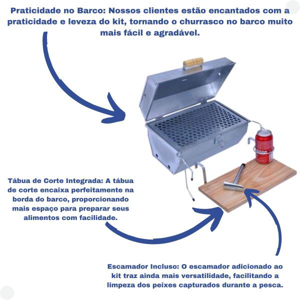 Churrasqueira Bafo P/barco + Tábua De Corte E 04 Espetos - Riomar Equipesca Imagem de Churrasqueira Bafo P/barco + Tábua De Corte E 04 Espetos