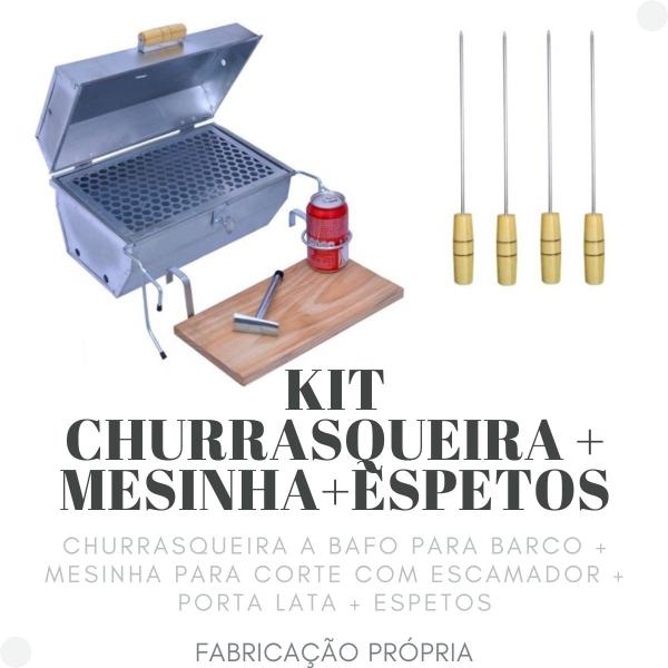 Churrasqueira Bafo P/barco + Tábua De Corte E 04 Espetos - Riomar Equipesca Imagem de Churrasqueira Bafo P/barco + Tábua De Corte E 04 Espetos