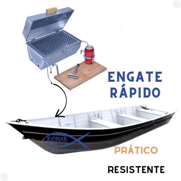 Churrasqueira Bafo P/barco + Tábua De Corte E 04 Espetos - Riomar Equipesca Imagem de Churrasqueira Bafo P/barco + Tábua De Corte E 04 Espetos