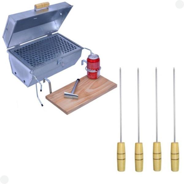 Churrasqueira Bafo P/barco + Tábua De Corte E 04 Espetos - Riomar Equipesca Imagem de Churrasqueira Bafo P/barco + Tábua De Corte E 04 Espetos